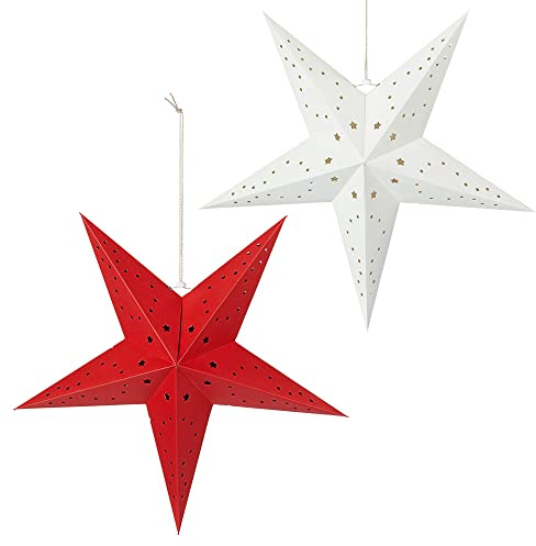 Cepewa Pappersstjärna, XXL, stjärna, vikbar, set om 2 | röd, vit, Ø 70 cm, dekorativ stjärna, julstjärna, adventsstjärna, fönsterdekoration (set med 2 pappersstjärnor)