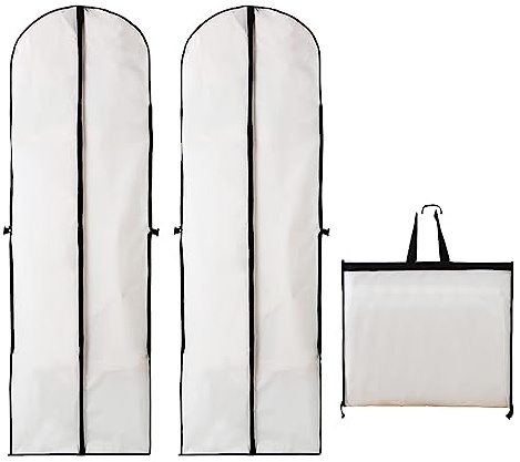 2 Pezzi Porta Abito da Sposa Bianco 60 x 180 cm, Custodia Porta Abito da Sposa Impermeabile, Borsa Porta Abiti Lunga con Cerniera, Per Pbiti Vestiti