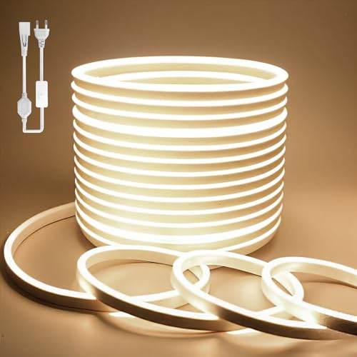 BAGZY Striscia LED Neon Bianco Naturale 10 Metri 220V Tubo LED Flessibile Esterno Impermeabile IP65 Nastri LED Luminosa 120 LED/M Corda Stringa Lampada, con Alimentatore di rete e Controller