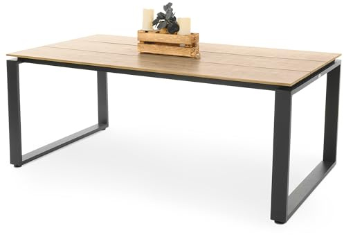 di volio Gartentisch Giovo 180x100 cm rechteckig, Leichter Aluminiumtisch in Holzoptik, wetterfest für Garten und Terrasse (Beige)