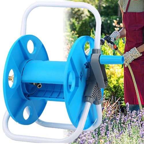 SQAQS Enrouleur de Tuyau 1/2” 45m, Support de Tuyau, Dévidoir Compact, Binstallation Autonome ou Montage Mural, Léger et Robuste, Transport et Stockage Faciles, Empêche le Tuyau de se Tordre
