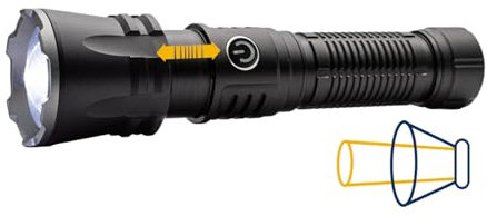NightSearcher Zoom 2000 Rechargeable LED Torch – 2000 Lumens, 600m Beam, Zoomable Flood & Spotlight, 4000mAh Battery, USB-C Fast Charging, IP65 Waterproof, Impact-Resistant Aluminium