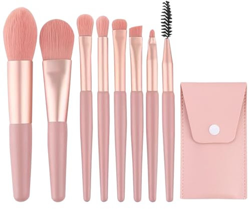 WOLMIK Juego de 8 brochas de maquillaje profesionales, juego de maquillaje portátil con bolsa de piel sintética, kit de brochas de maquillaje de primera calidad, brochas de maquillaje para base de