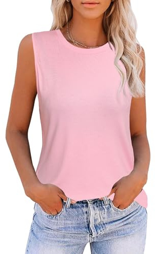 Gyabnw Camiseta Sin Mangas Mujer Verano Casual Camisetas Interior Mujer Tirantes Top Mujer Cuello Redondo Tejido Suave de Algodón Color Sólido