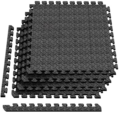 Gym Mat Interlocking EVA Puzzle Mats 12mm Thick Rubber Foam Cushion (60 x 60 Cm) Non-Slip Flooring Tiles for Yoga, Home Workout, Exercise & Children's Play Area (4 to 40 Tiles) (4 Tiles)