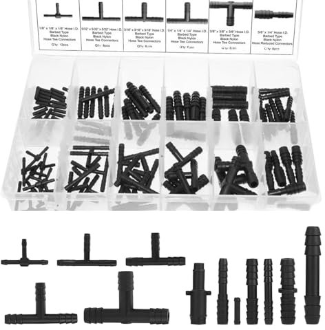 113 Stück T-Verbinder Schlauchverbinder Set, BewäSserung Anschluss Kit, 12 Größen Universal T-Stück Gerade Reduzierstück Schlauchverschraubungen für Gartenschläuche und Bewässerungssystem