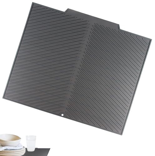 1 Pcs Silicone Dish Drying Mat, Non-Slip Drip Tray for Dish Drainer, Heat Resistant Draining Board Mats Kitchen Drying Mat for Sink, (Grey)