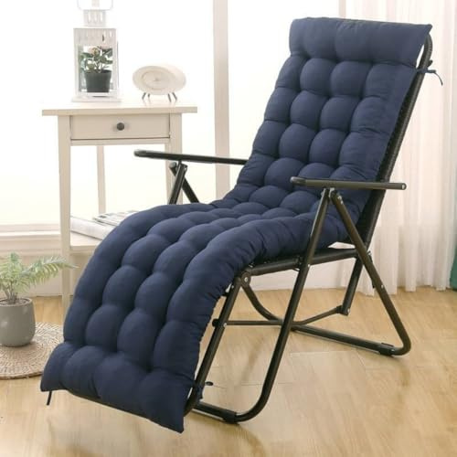 Highdi Cojin para Tumbona de Jardín, Cojines para Silla de Salón, Reclinable Colchoneta Tumbonas Antideslizante, Grueso, Cómodo para Silla Mecedora, Patio, Balcón y Playa (Azul Marino,48x155cm)