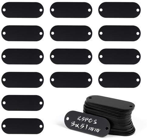 25 Piezas Negro Placa Perro Personalizada, Chapas Militares, Placas de Identificación Perro Grabada, Etiquetas en Blanco de Aluminio para DIY Manualidades, Collares, Joyas, Colgantes