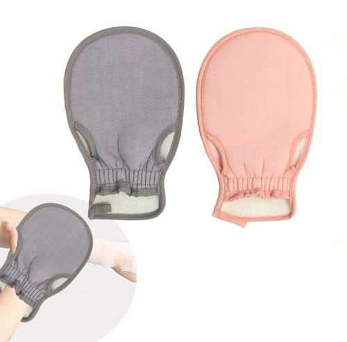 2PCS Exfoliating Gloves,Exfoliating Mitt Body Scrub Glove Bath SPA Exfoliating Mitts，Exfoliating Glove for Dead Skin Shower Glove Body Scrubber for Women and Men(Pink/Purple)