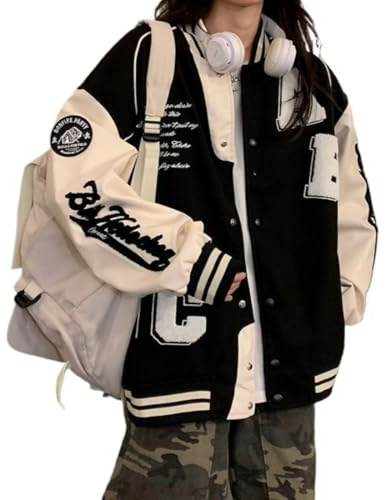 Suncadmious Veste de baseball ample pour femme style rétro rayé couleur contrastée style universitaire style Harajuku sweat-shirt surdimensionné