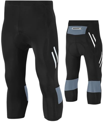 Herren 3/4 Radhose, Fahrradhose Herren Gepolstert, Schnell Trocknend, Rennrad Hose Herren Atmungsaktiv Mit Reflektierenden Streifen Und Taschen Radlerhosen Für Herren D,L