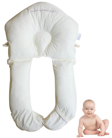 QJDFLL Baby Kissen,Baby Seitenlagerungskissen,Kopfstützkissen gegen Plattkopf,Verstellbare Lagerungshilfe für Kopf und Körper, Abnehmbar und Waschbar(Weiß,72X45X8CM)