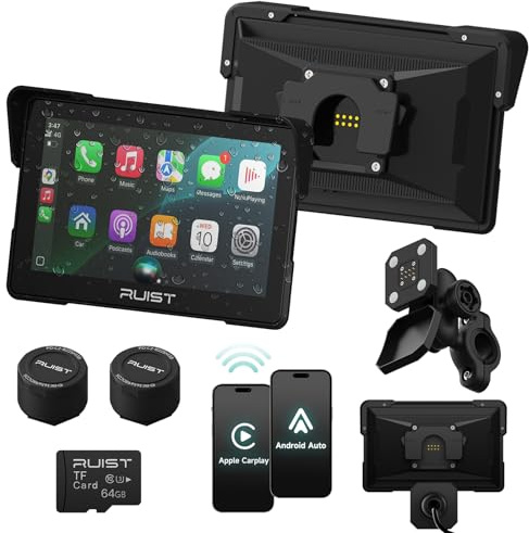 RUIST MOX70 Carplay for Motorcycle HD Touchscreen 7.0, Wireless Apple CarPlay & Android Auto, IP67 Waterproof GPS with TPMS, Dual Bluetooth, Magnetic Mount, Voice Control