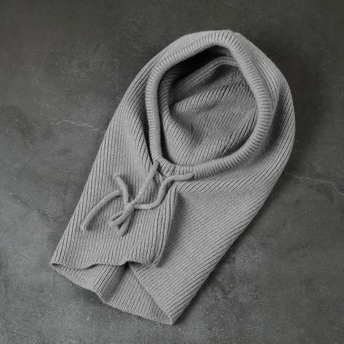 QIUMING Vintermössor för män balaclava stickade mössor med dragsko varm huva halsduk hatt enfärgad hals krage stickad pullover
