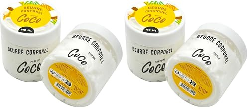 French Tendance - Beurre Corporel Fouetté - Soin Peau Sèche Corps et Mains - Pour Homme et Femme - Hydratant - Adoucissant - Lissant - Nourrissant - 190 ml - Senteur Coco (Lot de 2)