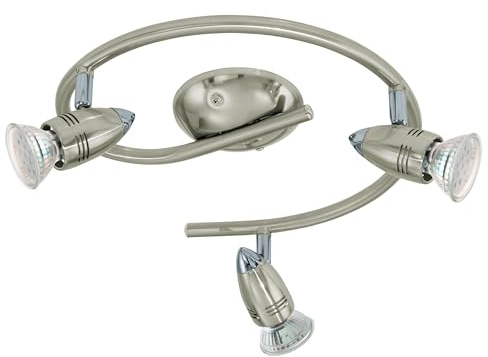 Eglo LED Lámpara de techo Magnum LED, lámpara de techo de 3 luces, foco de techo metálico, lámpara para salón en níquel mate y cromo, spots con bombillas GU10, luz cálida, Ø 25,5 cm