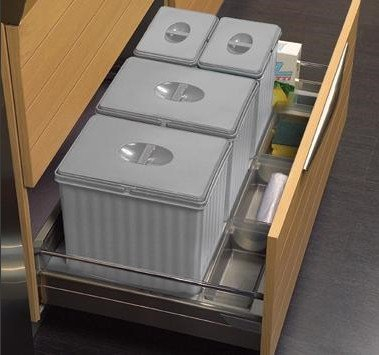 Pattumiera per base cestone 90 cm sottolavello cucina - 4 secchi H. 25 raccolta differenziata cassettone - 906