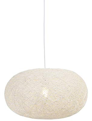 Qazqa - Design Ländliche Hängelampe I Pendellampe I Pendelleuchte weiß 50 cm - Corda Flat I Wohnzimmer I Schlafzimmer - Papier I Tau Rund - LED geeignet E27
