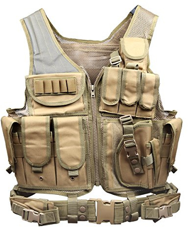Goetland Tactical Vest Military Modular Vest Ultra-Light Outdoor Hunting Airsoft War Game 600D Polyester Paintball Training Vest for CS Combat Adjustable S-XXL, Mud