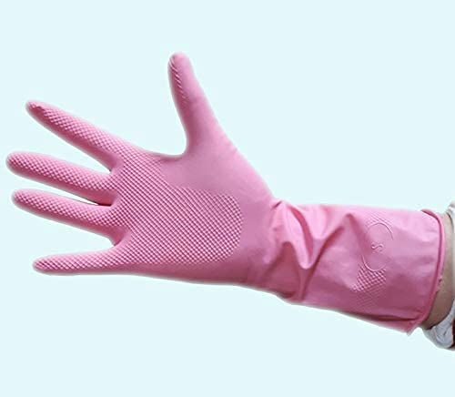 DSTOCK60- 1 Par de guantes de goma impermeables reutilizables rosas de manga larga- Talla S- Limpieza del hogar, fregar vajilla, cocina, ropa