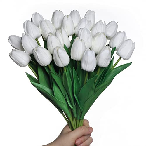 Anaoo 24 tulipano artificiale bianco in lattice, bouquet fiori artificiali da sposa per la casa, matrimonio, festa, decorazione dell'ufficio, composizioni floreali,