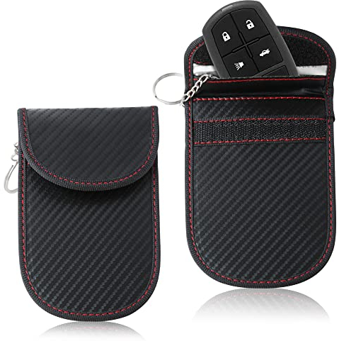 KF-Premium Black Faraday Pouch for Car Keys – Signal Blocking Bag for Keyless Entry | RFID/NFC Anti-Theft Protection | Secure Key Fob, Credit Cards & Devices | Premium PU Leather (1pc)