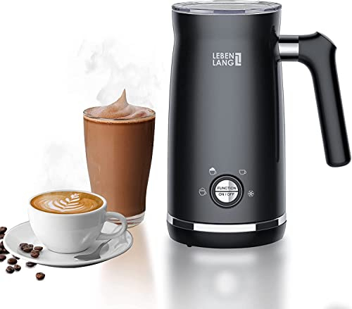 LEBENLANG Espumador de leche eléctrico negro – Incluye cepillo de repuesto + 4 modos para el capuchino perfecto | espumador de leche eléctrico | leche Frother cacao chocolate caliente