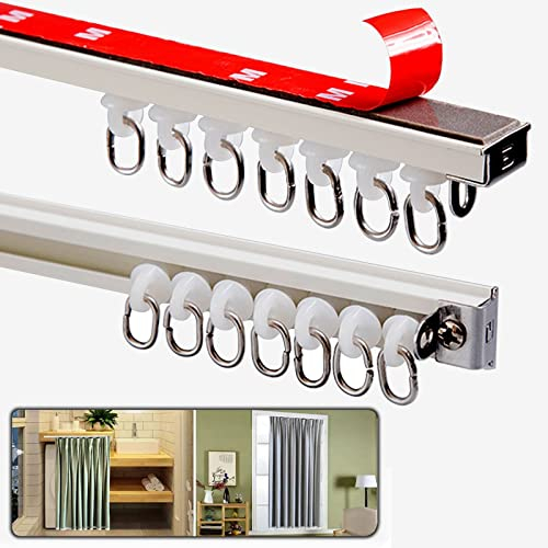 Self Adhesive Ceiling Or Wall Curtain Track, Aluminum Curtain Rail, Mute Track Curtain System, for Room Divider, Bedroom, Living room, Kitchen, Bathroom (Color : Ceiling Mounted, Size : 1.2M(3.9FT)