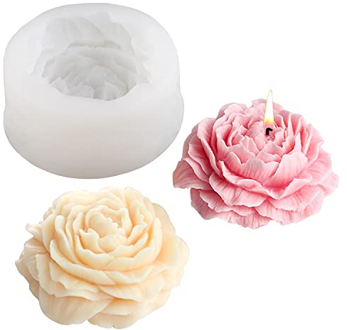 Stampo per candele in silicone, forma di peonia, fiore 3D, fai da te, in silicone, per candele di qualità alimentare, per cera d'api, candele fai da te