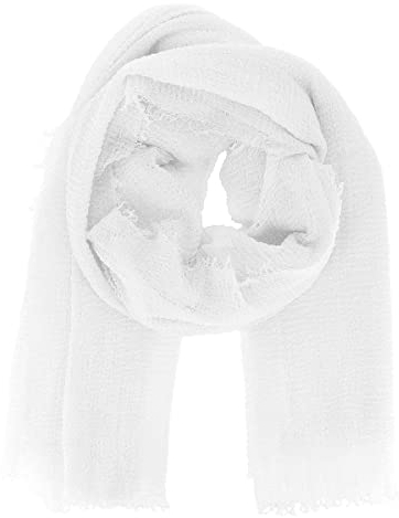 moonbow Einfarbiger Weißer Schal Damen 20% Baumwolle 80% Viskose mit Fransen - Moderne Fashion Damen Stola - Langer und Rechteckiger Tuch 180 cm x 90 cm - Dünnes und Weiches Schaltuch