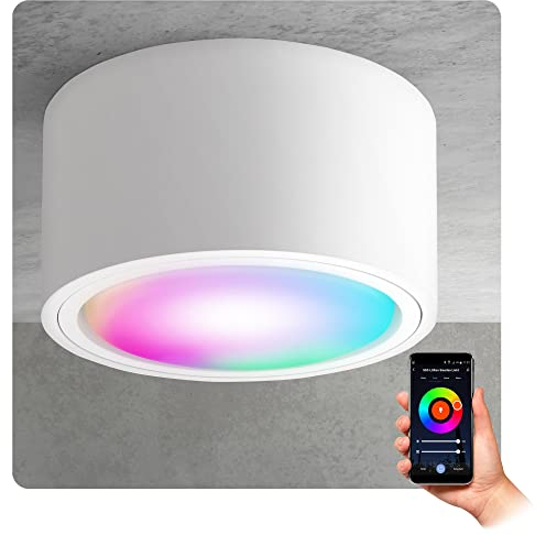 SSC-LUXon CELI-X Aufbaustrahler weiß flach mit LED Lampe kompatibel mit Alexa, Siri & Google - Spot mit Smart LED RGB+W GX53