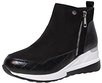 generico Stivali casual Stivali Cunei da donna Scarpe corte corte Pulsh Zeppe Warm Zipper Fashion Flock Stivali termici da donna Stivali Da Equitazione Invernali (Black, 42)