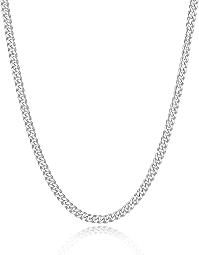 LOCCY Herren Damen Panzerkette Halskette, 3,5/5/6/7/8mm breit Edelstahl Silber Panzerkette Gliederkette Kette Silberkette Hip-Hop Kette Halskette Länge 46-66cm (Silber-3,5MM Breit, 66.00)