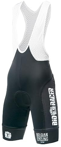 Bioracer Unisex-Radhose mit Sitzpolster – Collection Icon Official Team Belgium (2022) – Fahrradbekleidung für Kinder – Schwarz – Größe 128 | 8 Jahre – Radlerhosen für Kinder