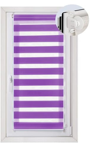 Doppelrollo Klemmfix ohne Bohren 45 x 70 cm Hitzeschutz, Sichtschutz Klemmrollo Seitenzugrollo mit Klemmträger für Fenster & Tür, Lila