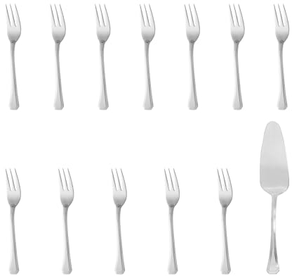 Pintinox - Set 13 Posate da dolce, Servizio di 12 Forchettine Dessert più paletta per Torta Serie Octavia, Acciaio Inox 18/10,