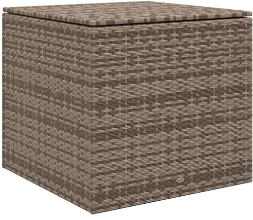 Outsunny Baúl de Exterior de Ratán Sintético 75x75x70 cm Arcón de Almacenaje con Varilla Hidráulica y Marco de Acero Carga 50 kg Caqui