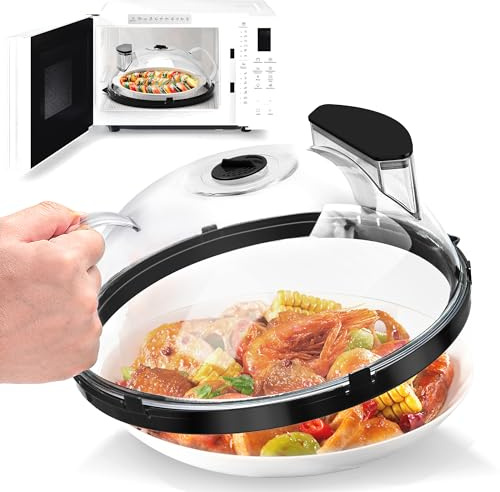 Microwave Splatter Cover with Water Steamer, 10 inch Clear Microwave Plate Cover for Food, Splatter Guard Microwave Lid for Microwave Oven, Kitchen Gadgets Accessories, Black