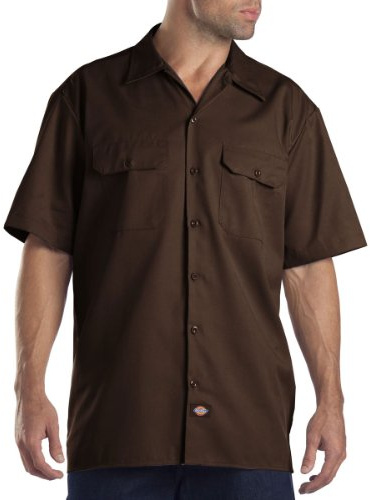 Dickies Men's Short Sleeve Work Shirt, Dark Brown, Medium