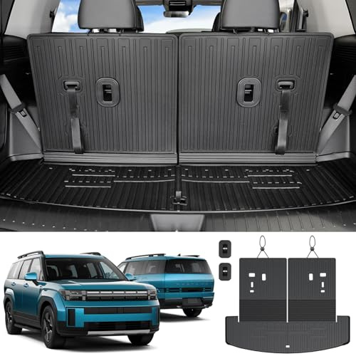 JOULARISE Cargo Mat with Backrest Mats for 2024 2025 2026 Hyundai Santa Fe Car Mat Accessories, All Weather TPE Protector Cargo Liner Trunk Mat(Cargo Mat with Backrest Mats)