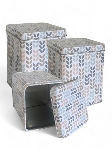 vienberg 3 Stück Blech Geschenkdose | Metall Keksdose, Teedose, Vorratsdose Quadratisch mit Motive 11cm hoch, Geschenkbox, Stülpdeckeldose Metall Aufbewahrungsbox (Blumen)