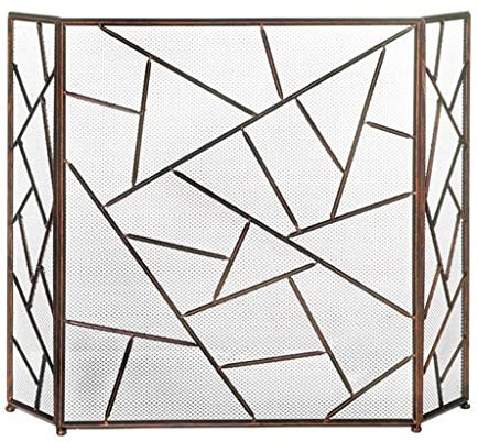 Schermi decorativi Griglia per caminetto Parascintille Parascintille semplice Parascintille divisorio a 3 pieghe con rete cava in ferro battuto Decorazione per caminetto interno Camino dorato Par