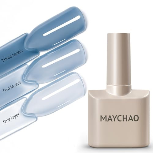MAYCHAO 15ML Jelly Gel Nail Polish, Jelly Blue Gel Polish Soak Off UV LED Nail Polish Nail Art Starter Manicure Salon DIY at Home, 0.5 OZ