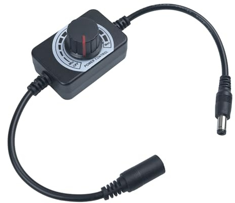 Yogcow DC 12V Knob LED Dimmer Switch, 5-24V 5A Rotary Control DC Motor Speed Controller Universal, Stepless Dimming for LED Strip Light/Fan, Black