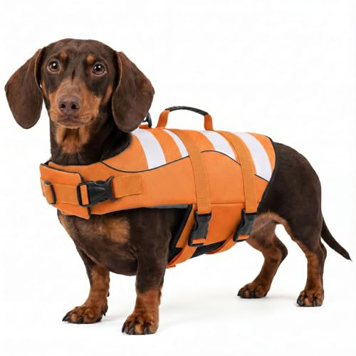 ASENKU Chaleco Salvavidas para Perro, Chaleco Flotador Perro, Chalecos Flotantes Ajustable para Perros con Asa, Chaleco Salvavidas para Perros Pequeños, Medianos y Grandes, M