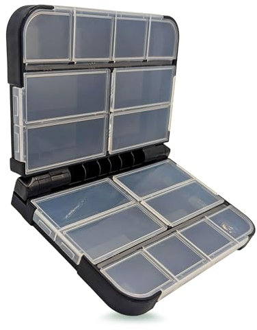 Zite Fishing Pocket-Tacklebox Schwarz | Kleinteile Box 16 Fächer einzeln verschließbar | Angelbox für Snaps, Wirbel & mehr | Sortierbox Terminal Tackle Barsch, Zander, Hecht, Karpfen, Forellen Angeln