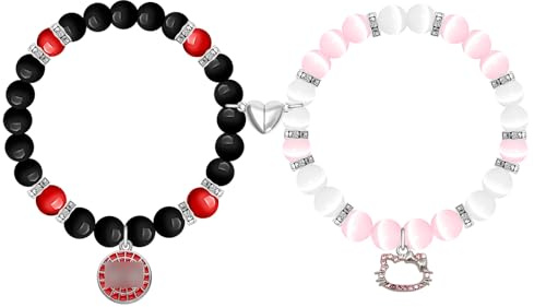 Tashce Magnetiska matchande armband för par och vänner, hjärtdesign partnerarmband med justerbar storlek, vänskapsarmband, BFF-par för 2, gåva för fjärran kärlek, S, Glas, Ingen ädelsten