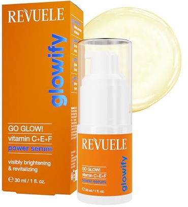 REVUELE Go Glow! Soin Visage Sérum Puissant – Vitamines C+E+F, Sérum Antioxydant et Illuminant pour Peau Terne, Uniformise le Teint et Redonne Éclat, 30 ml