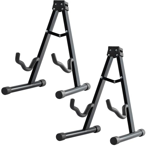 MOSEN Guitar Stand, 2 Pack Foldable A-Frame Guitar Stand with Non-Slip Rubber and Foam Arms for Acoustic Classical and Electric Guitars Bass Ukulele Holder. (Assembly type)